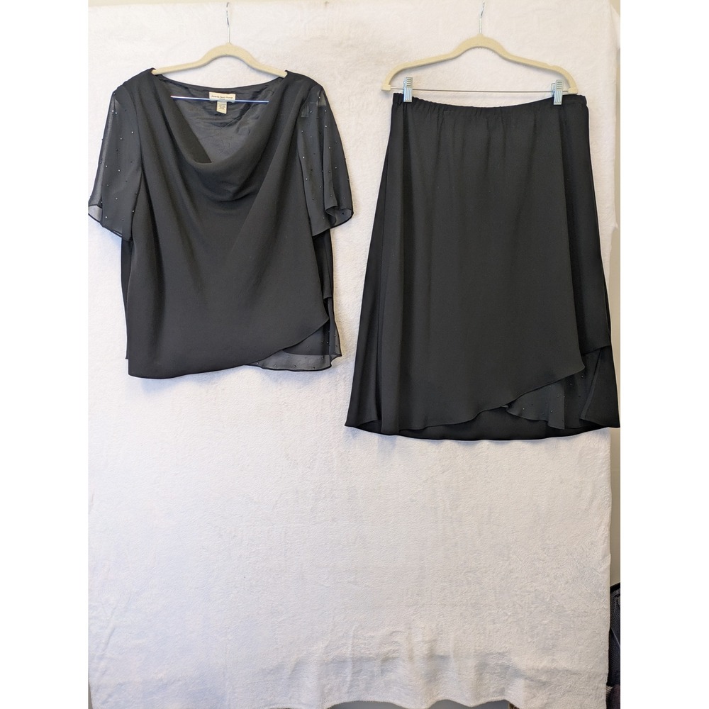 Amanda Smith Black Beaded Chiffon Overlay Top Skirt Set 20W Special Occasion